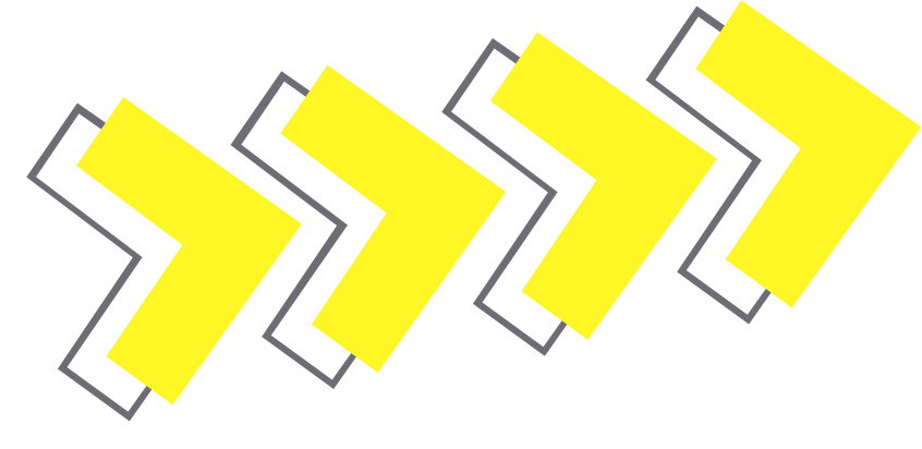 Five yellow lightning bolt shapes with black outlines arranged diagonally on a black background.