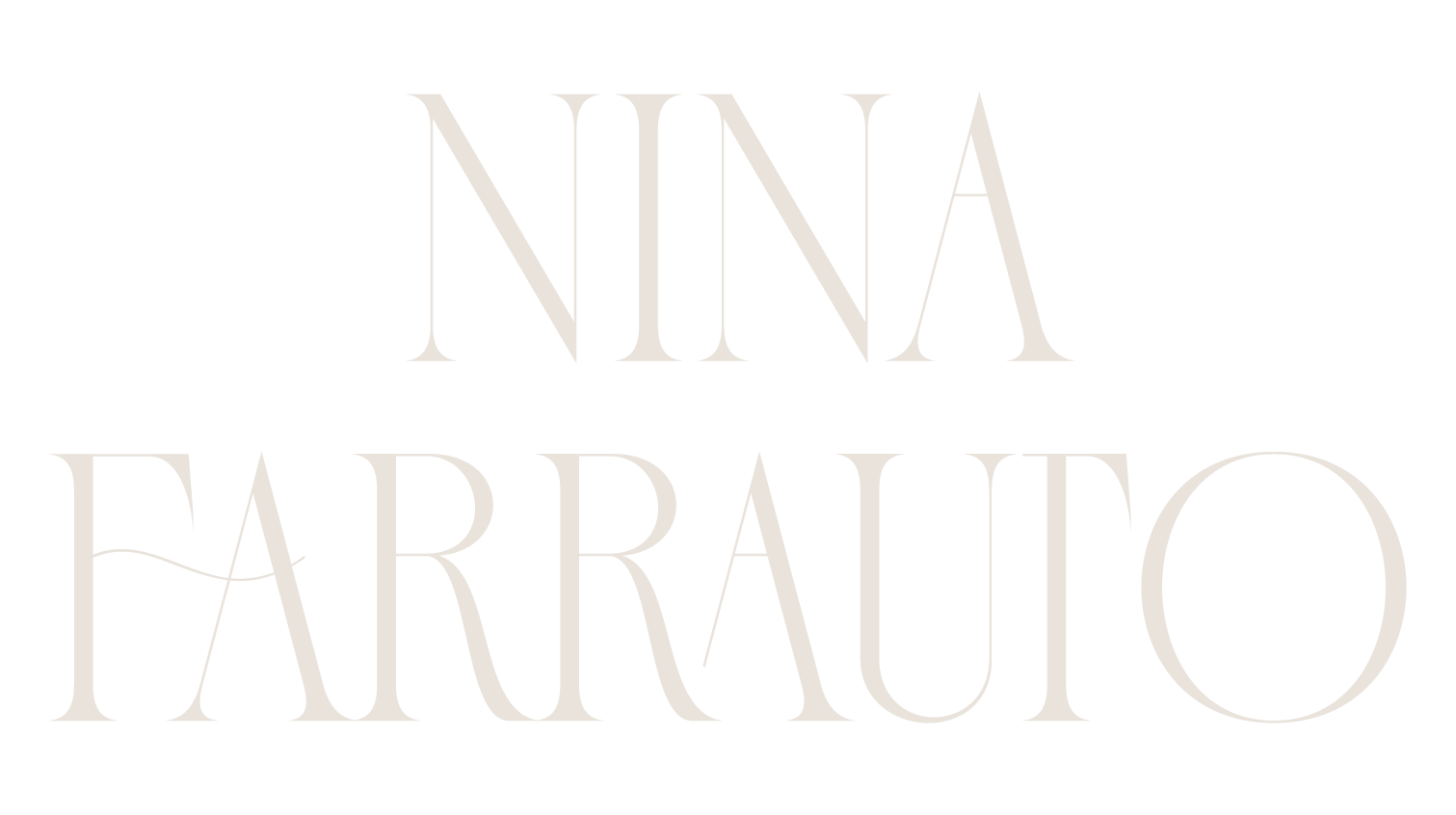 Text reading "NINA FARRUITO" in large, elegant font on a black background.