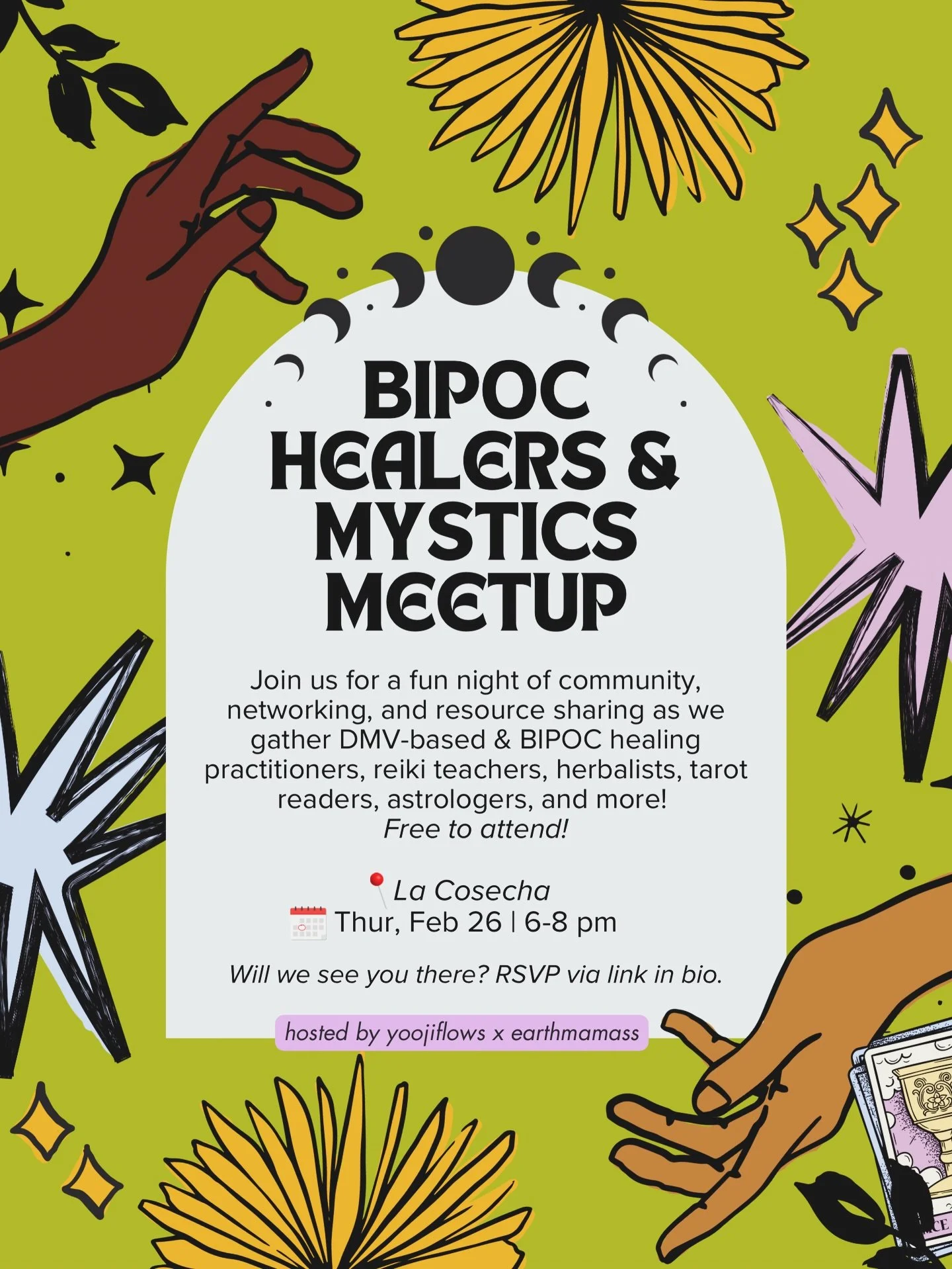 🪄Calling all healers, mystics, and magical community ✨

Join @yoojiflows x @earthmamass for a cozy, intentional night of connection, networking, and resource sharing as we gather DMV-based &amp; BIPOC healing practitioners - reiki teachers, herbalis