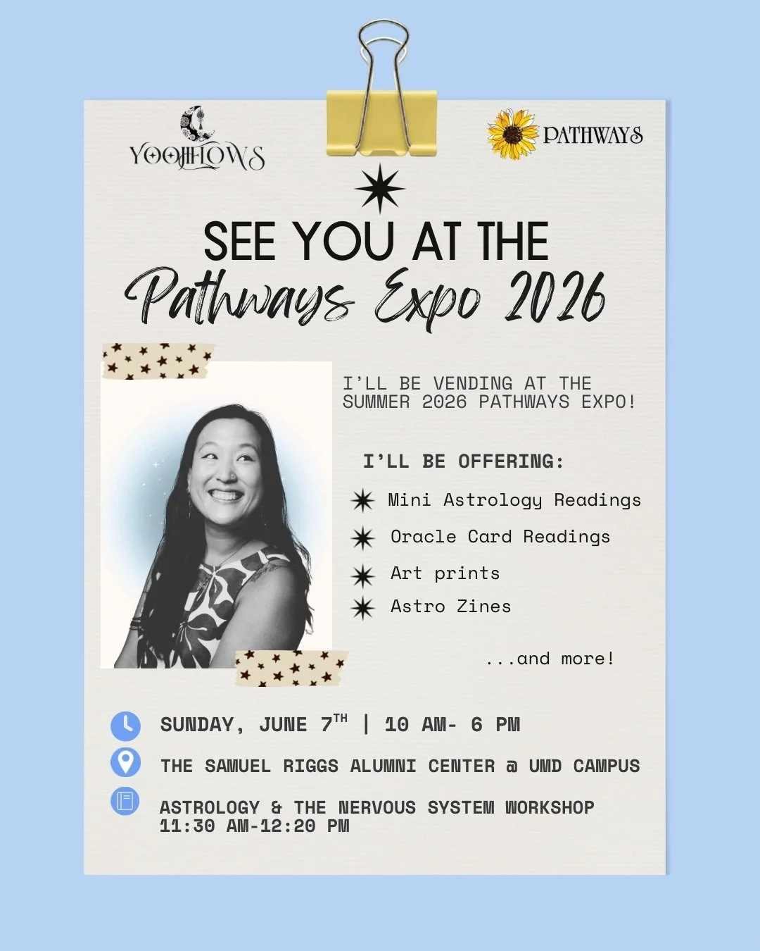 ✨ I&rsquo;ll be at the Summer @pathwaysexpo in two Sundays! ✨

I&rsquo;m so excited to be joining this year&rsquo;s Pathways Summer Natural Living Expo as both a vendor and workshop facilitator.

✨Come visit me for:
✴︎ Mini Astrology Readings
✴︎ Orac