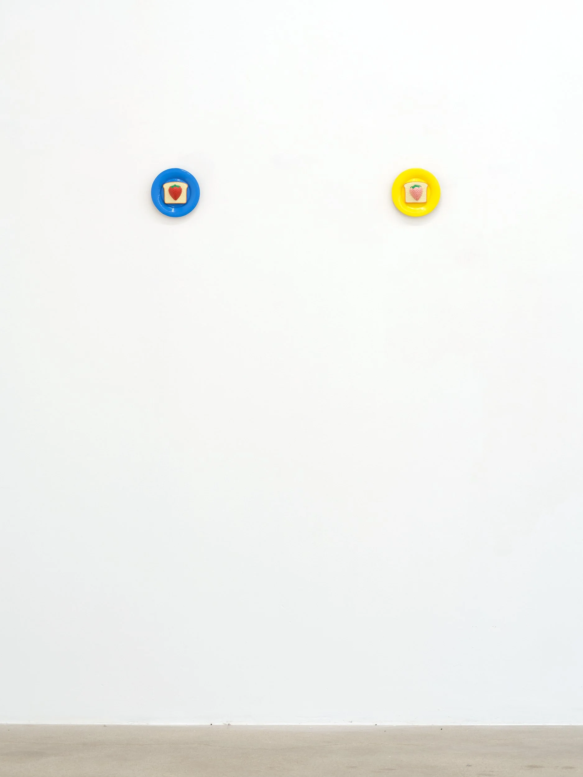 Plate with Bread and Strawberry (blue & yellow), (installation view). 2025, Keijsers Koning Gallery, Dallas, TX