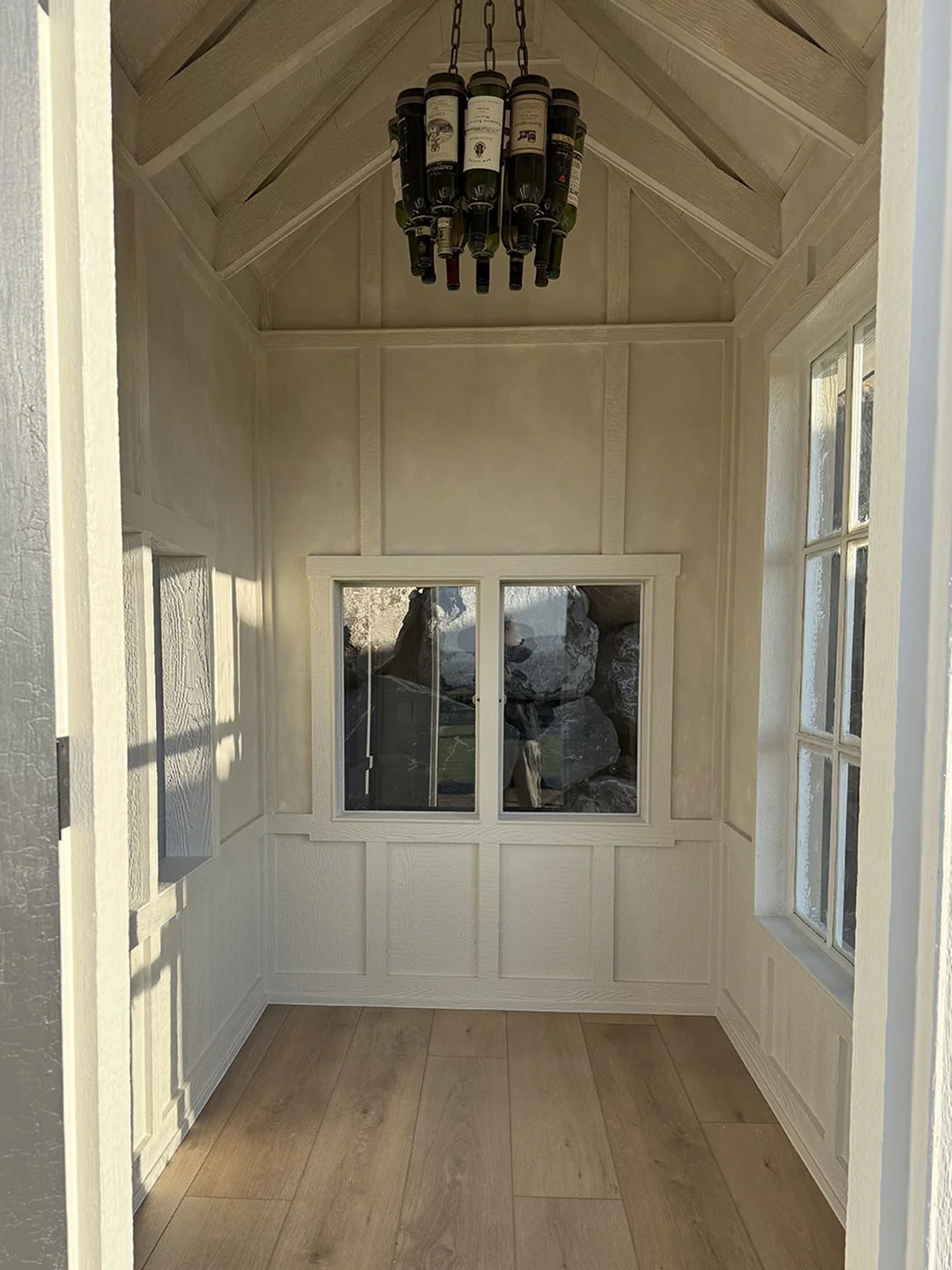 Eco friendly limewashed chicken coop finished with Color Atelier limewash in Wabi, Bone, and Chèvre tones, creating a breathable, natural surface with soft texture and timeless character.