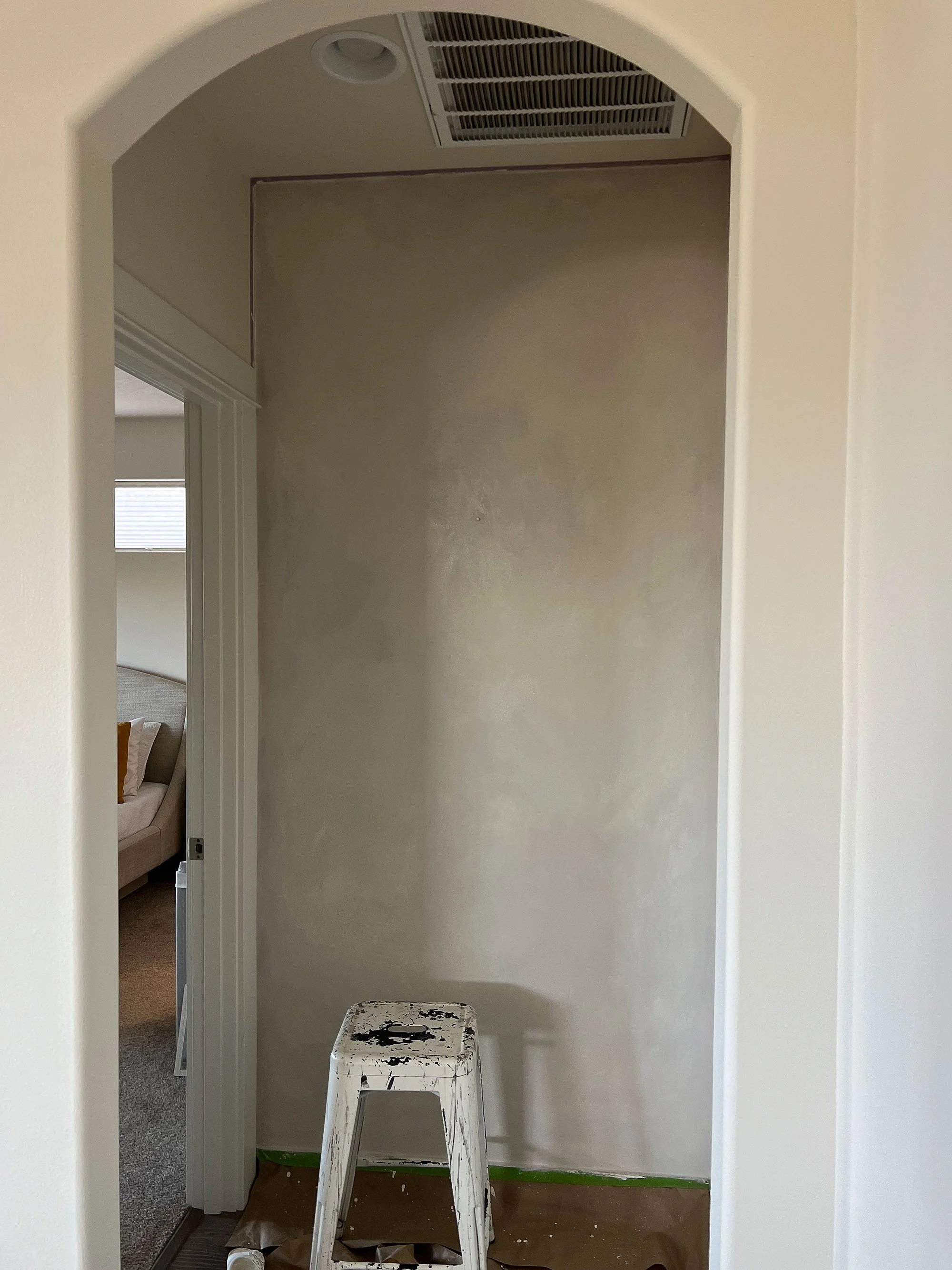 Hallway accent wall finished with Colour Atelier Wabi lime paint by Limewashed by Ob in Tri-Cities WA.”