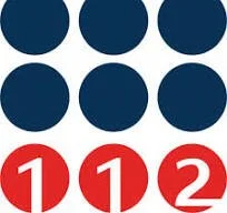 Six dark blue circles arranged in a grid pattern with three circles in each row, and three red circles at the bottom labeled 1, 1, and 2.