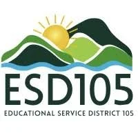 Logo for Educational Service District 105 with a sun, mountains, and water waves.
