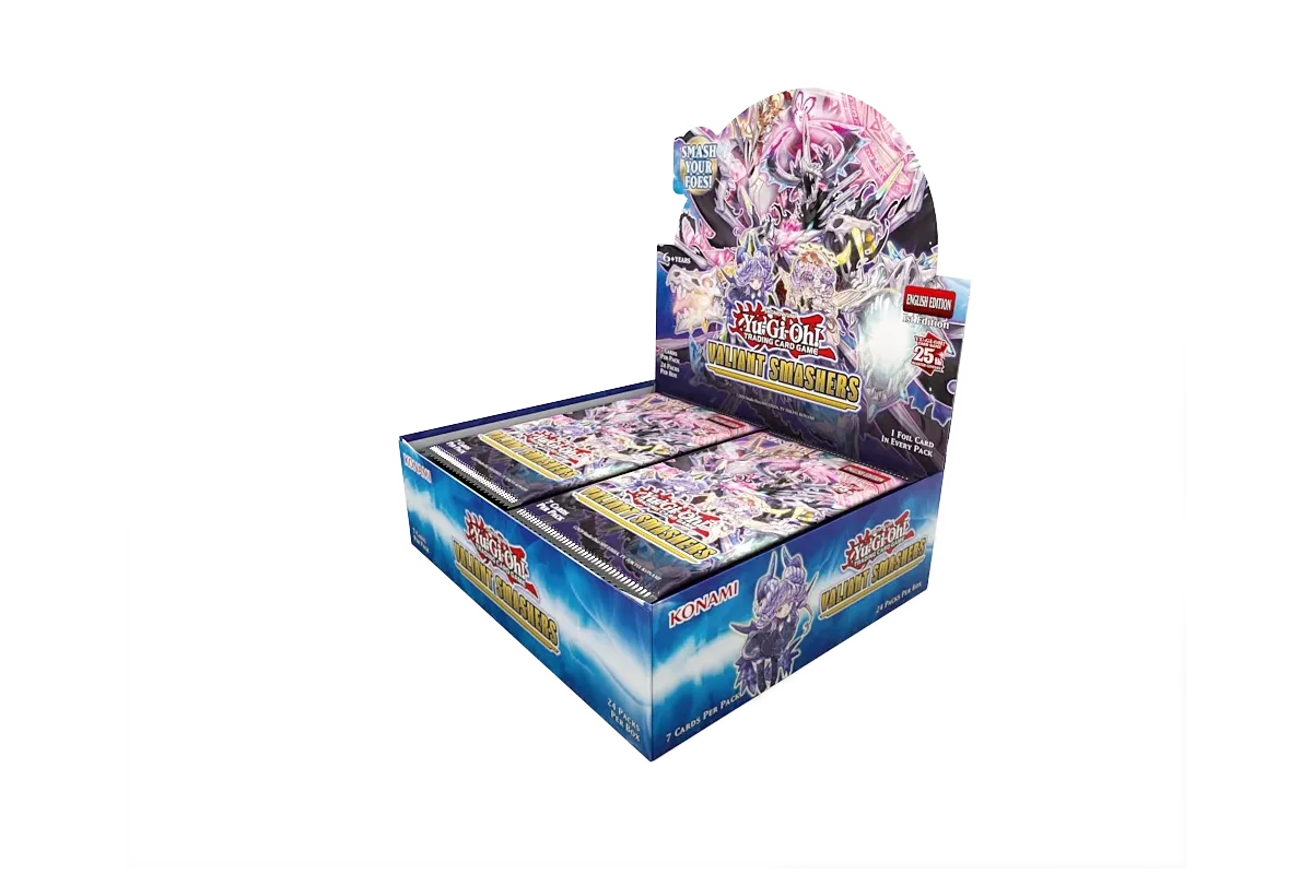 Yu-Gi-Oh! Valiant Smashers booster box featuring Centur-Ion and Memento monsters - open display - front right view
