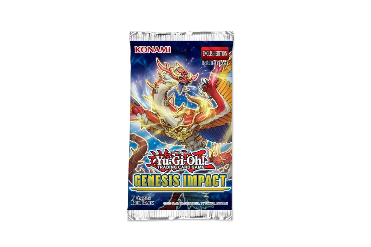 Yu-Gi-Oh! Genesis Impact booster pack variant 2 featuring gold dragon creature