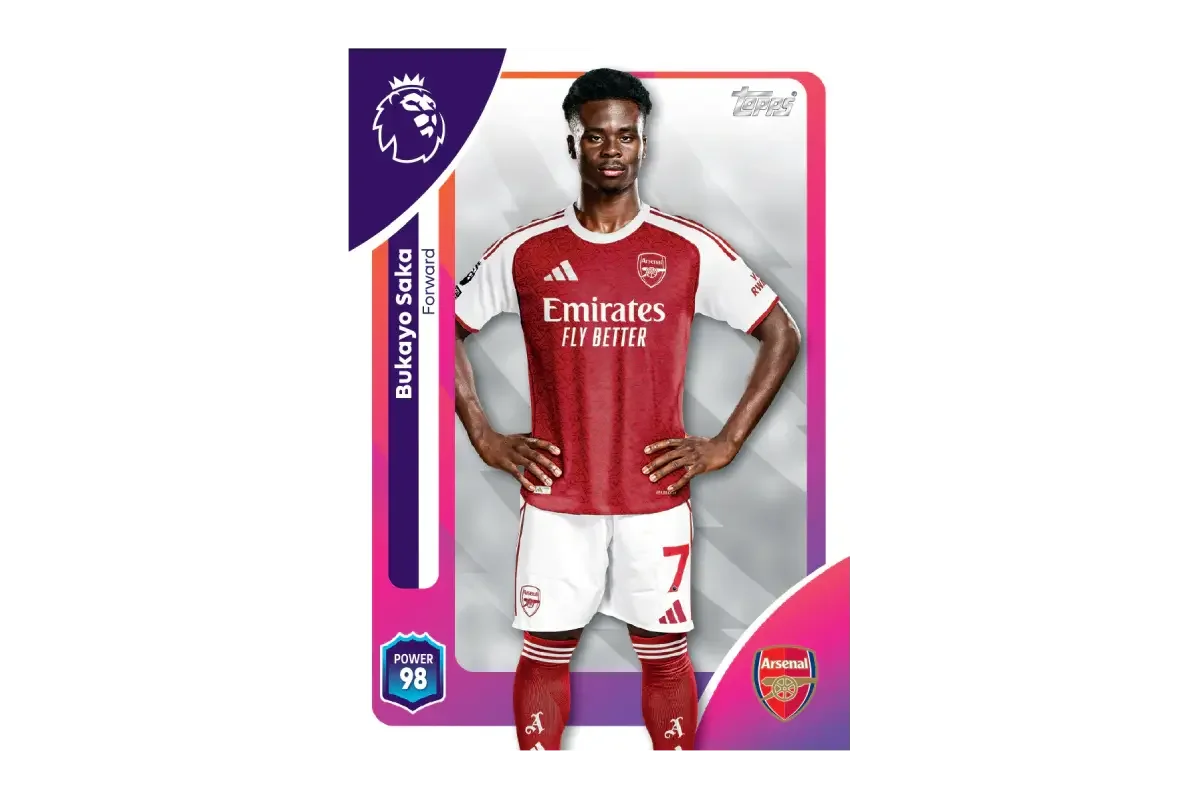 Bukayo Saka Arsenal forward base card from Premier League 2026 collection