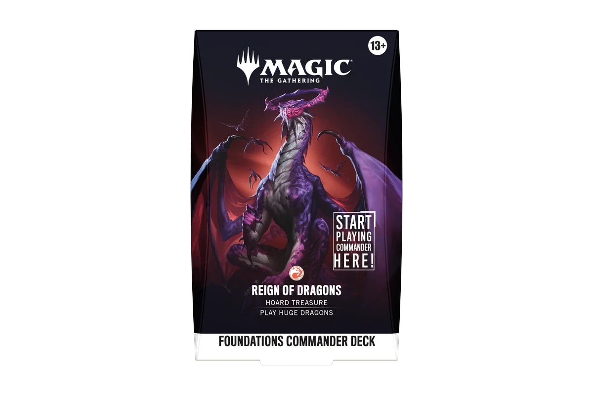Magic: The Gathering Reign of Dragons Foundations Commander Deck, sealed packaging, front view,