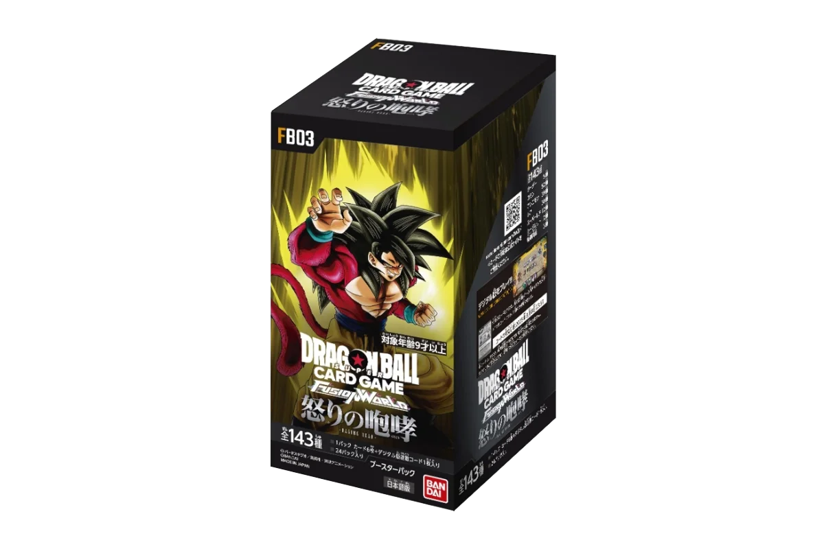 Dragon Ball Fusion World Raging Roar FB03 Japanese booster box featuring Super Saiyan 4 Son Goku