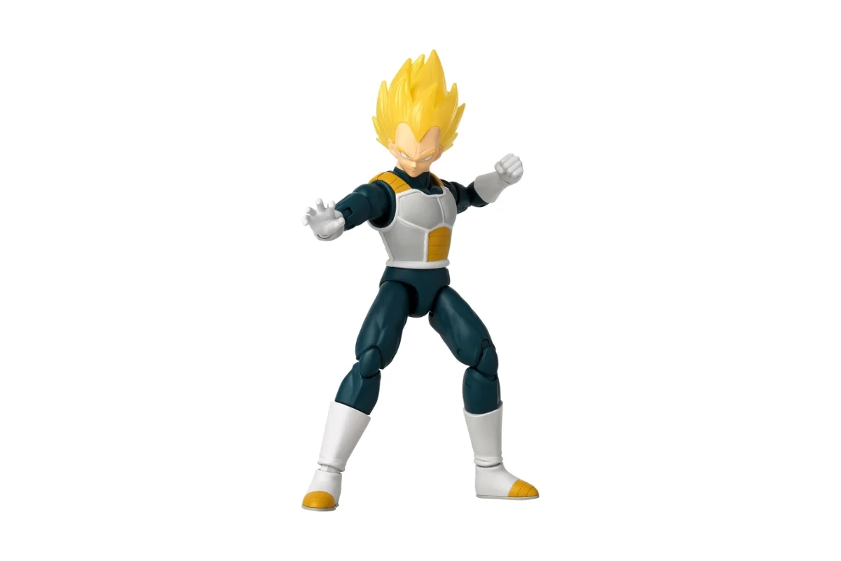 Dragon Stars Dragon Ball Super Super Saiyan Vegeta 6.5-inch action figure in Saiyan armour from DBS Broly movie in pose with palm and fist hands
