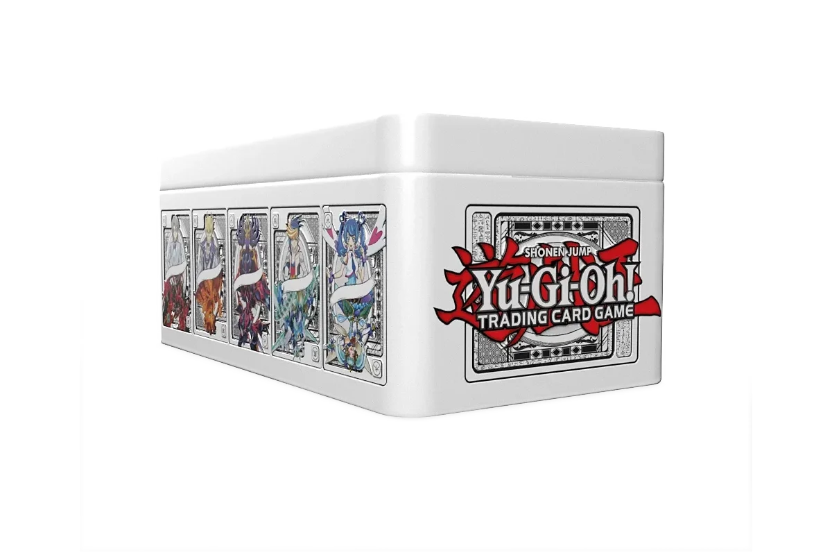 Yu-Gi-Oh! 2025 Mega Pack Tin sealed collector's tin showing Yu-Gi-Oh TCG logo - end view