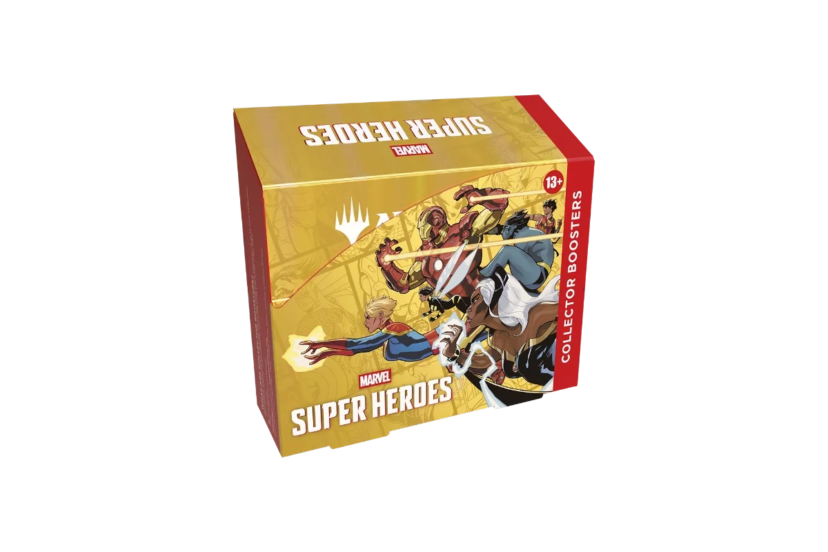 Magic: The Gathering Marvel Super Heroes Collector Booster box featuring Marvel heroes