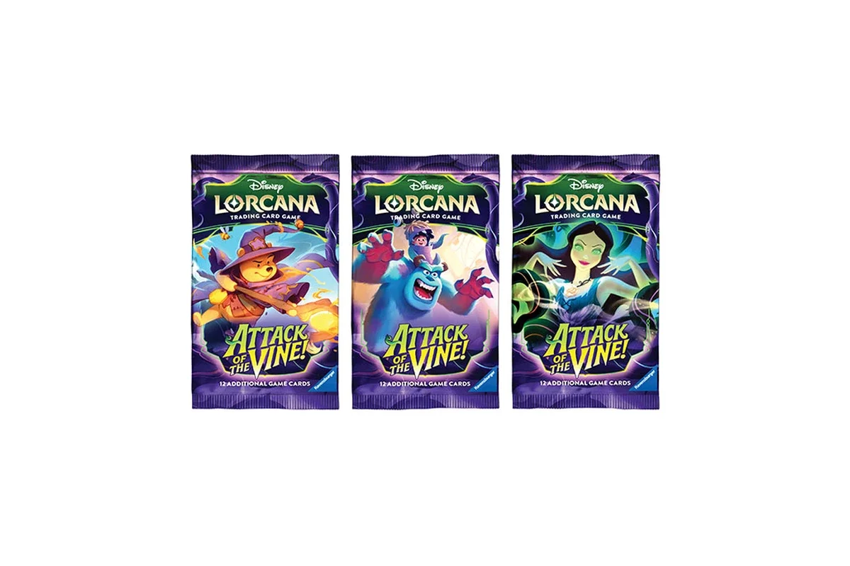 Disney Lorcana - Set 13 - Attack of the Vine - Booster Packs showing the 3 different pack art