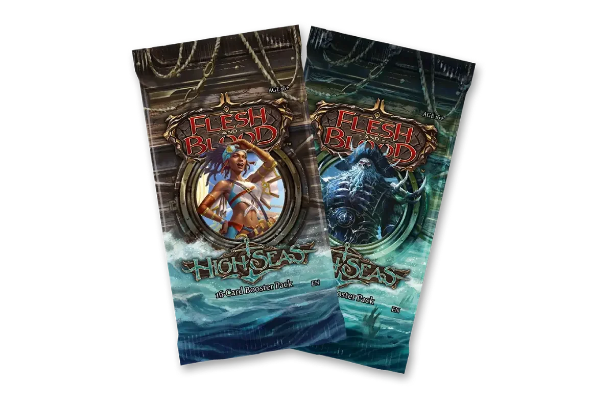 Flesh and Blood High Seas booster packs featuring Captain Marlynn and Gravy Bones