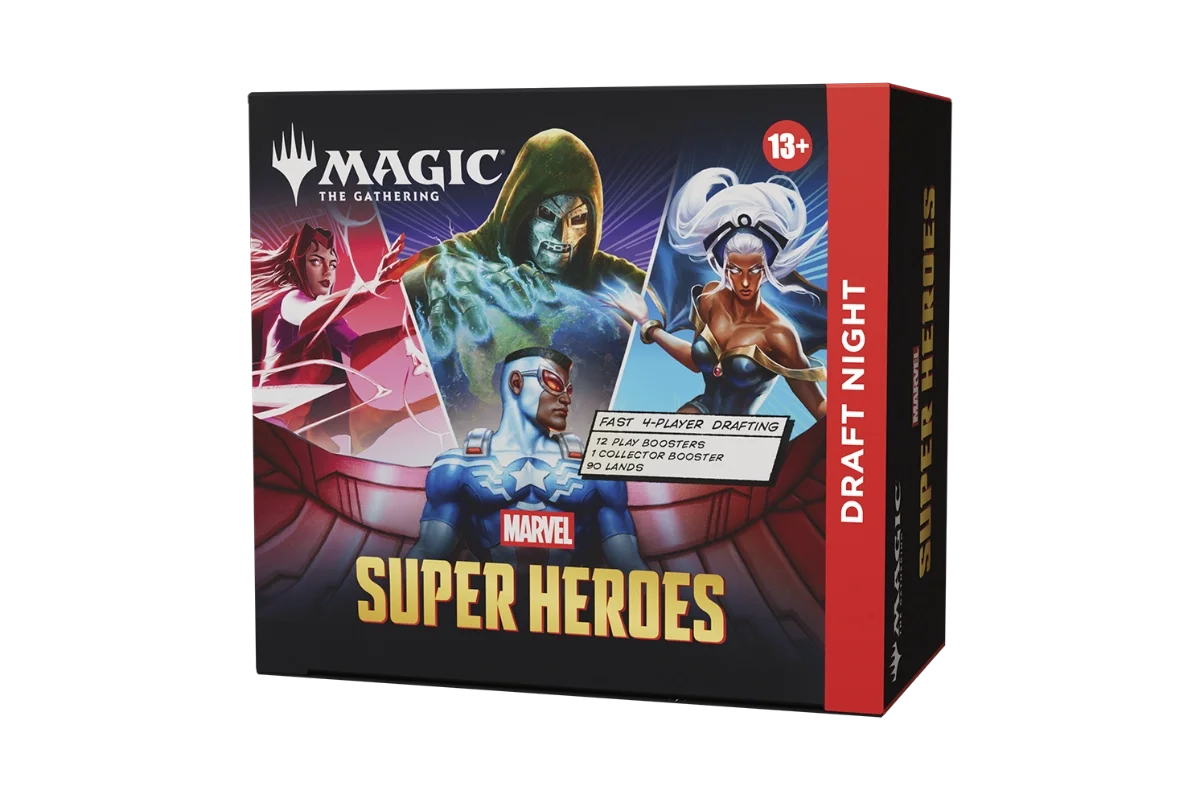 Magic: The Gathering Marvel Super Heroes Draft Night box right angle
