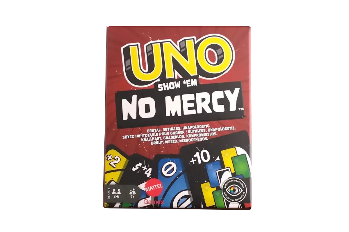 UNO Show 'Em No Mercy card game with brutal ruthless unapologetic gameplay