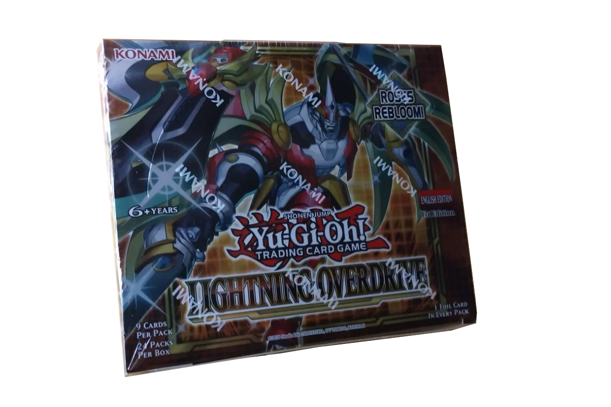 Yu-Gi-Oh! Lightning Overdrive booster box featuring Number 39: Utopia Ray and Rose Dragon monsters