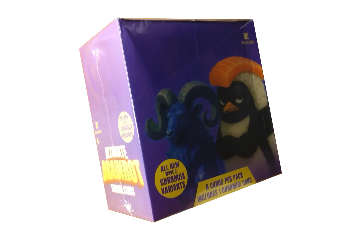 Italian Brainrot TCG Wave 2 booster box featuring Sigma Boy character with chromia variant