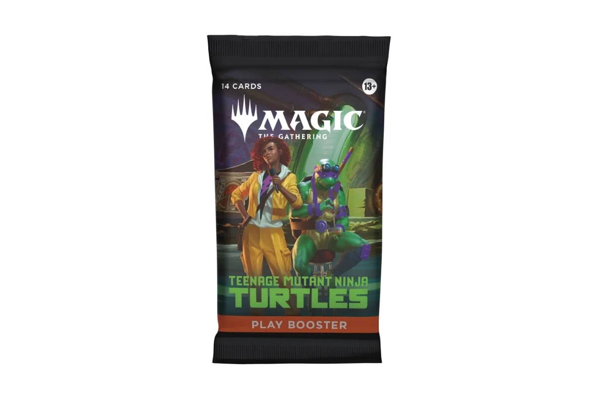 Magic The Gathering TMNT Play Booster pack featuring April O'Neil and Donatello