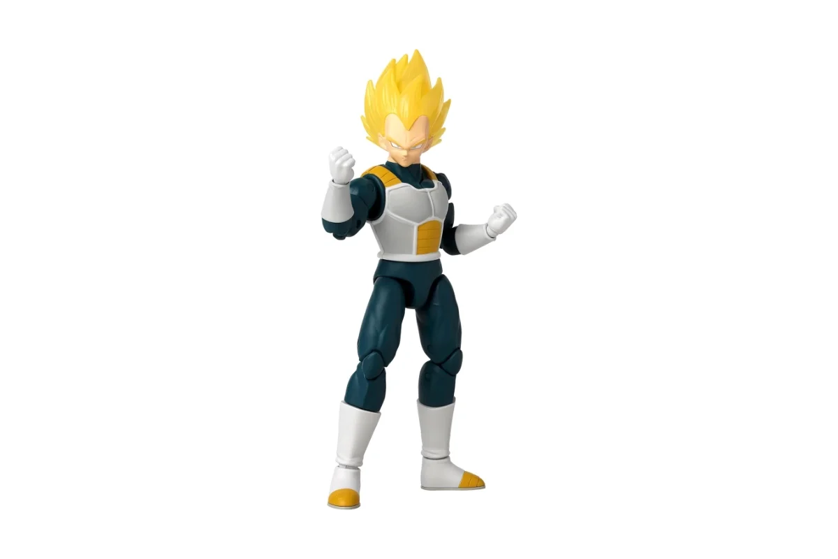 Dragon Stars Dragon Ball Super Super Saiyan Vegeta 6.5-inch action figure in Saiyan armour from DBS Broly movie in pose with two fist hands