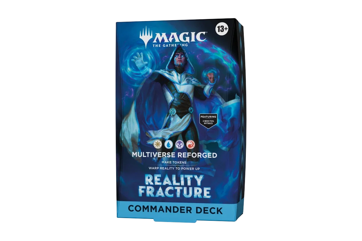 Magic: The Gathering Reality Fracture Commander Deck, sealed box shown at front angle, featuring blue magical character