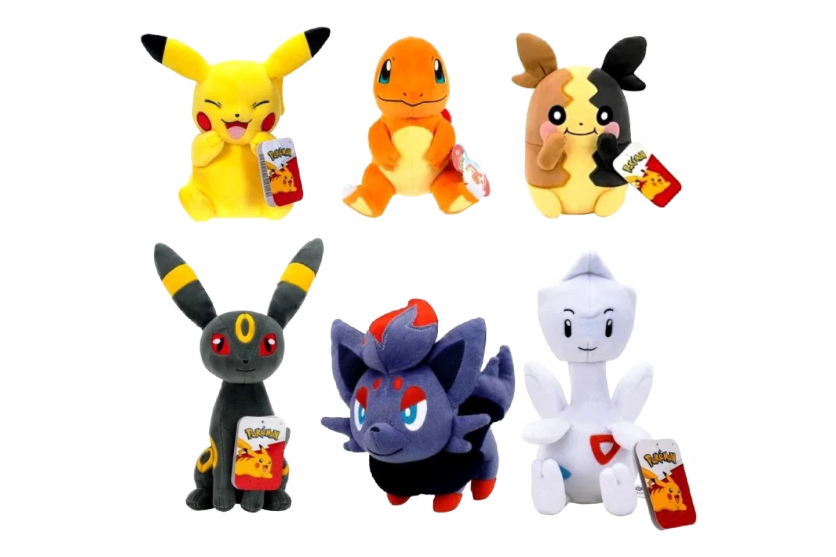 Pokémon 8-inch plush assortment showing Pikachu, Charmander, Morpeko, Umbreon, Zorua, and Togetic (Copy) (Copy) (Copy) (Copy)