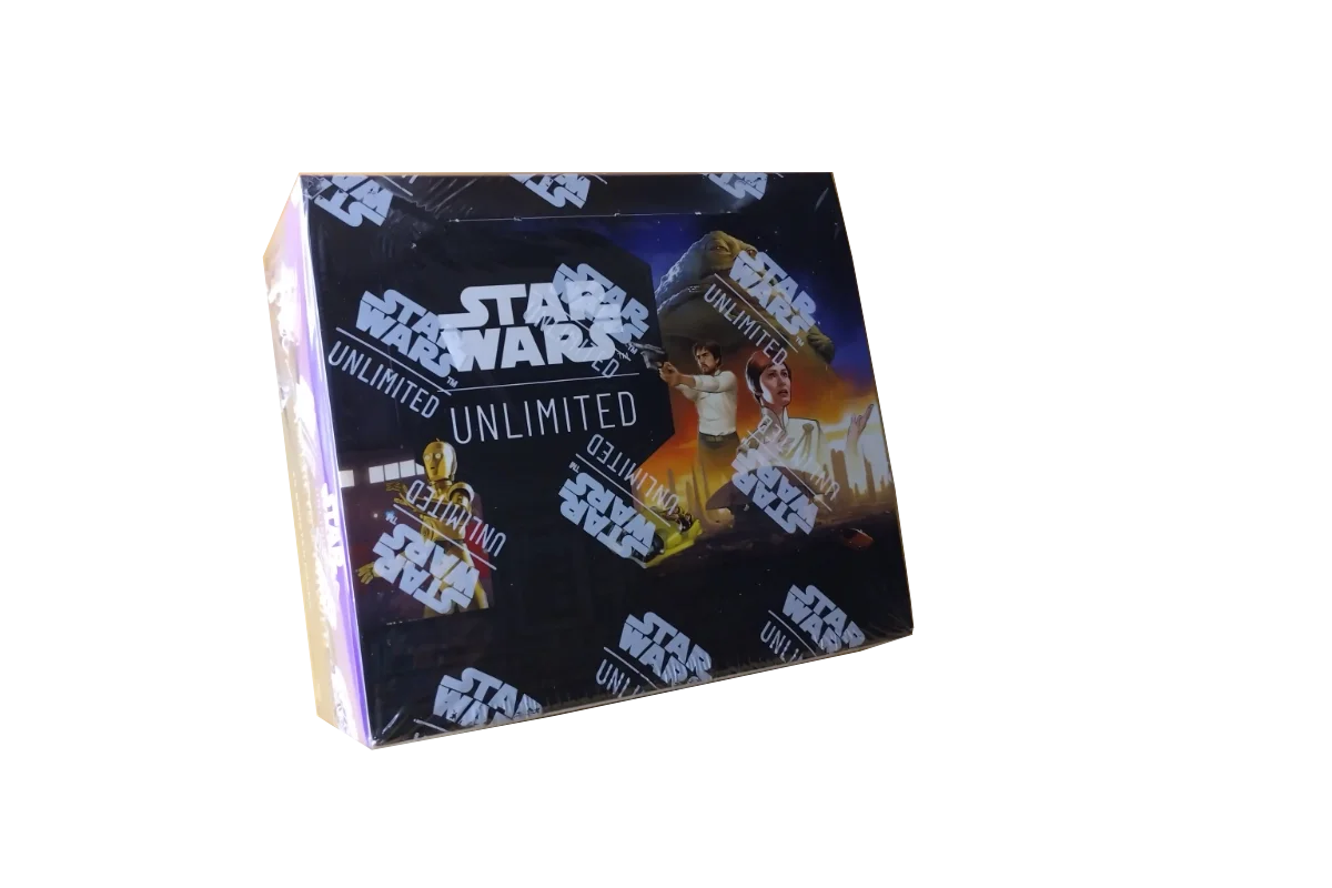 Star Wars: Unlimited Secrets of Power booster box featuring Princess Leia, C-3PO, and Rey