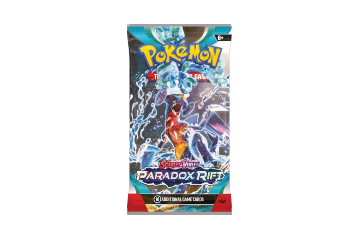 Pokémon Paradox Rift booster pack featuring Paradox Legendary Pokémon with electric effects
