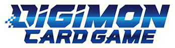 Logo of Digimon Card Game with blue and purple text