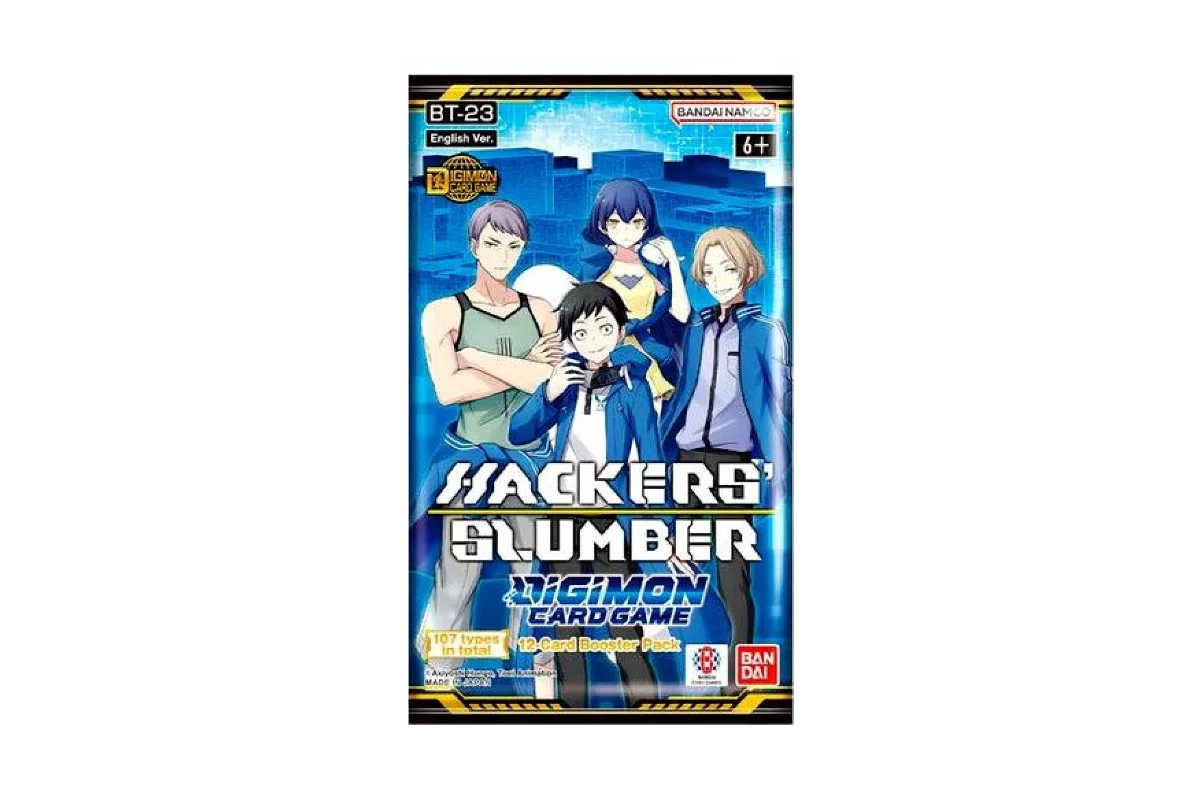 Digimon Card Game BT23 Hacker's Slumber booster pack featuring Keisuke Amasawa, Erika Mishima, and Hacker's Memory characters