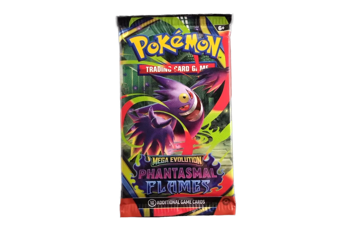 Pokémon TCG Mega Evolution: Phantasmal Flames booster pack featuring Mega Gengar
