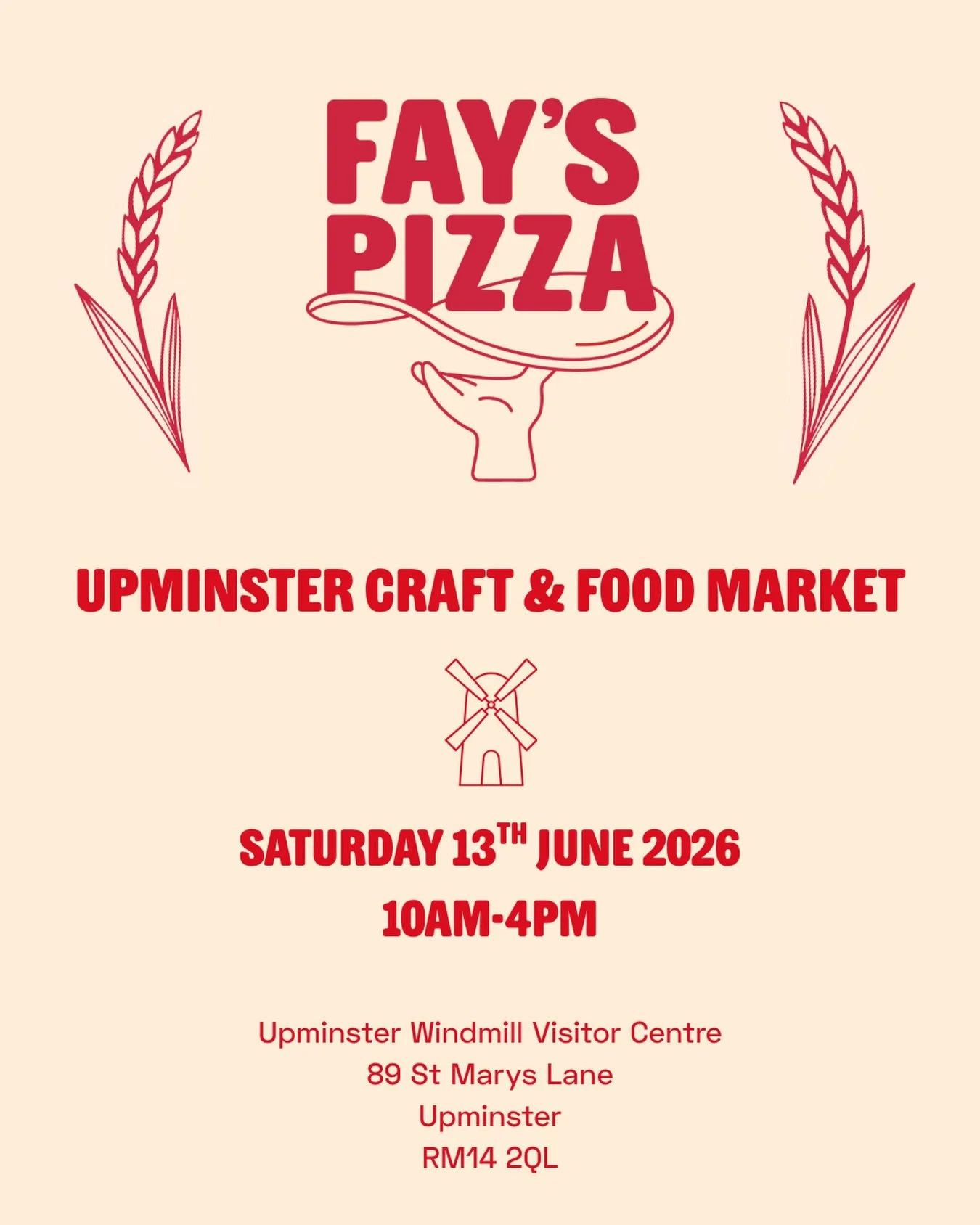 We&rsquo;re popping up at Upminster Craft &amp; Food Market 🍕

Come find us for fresh, handmade pizzas and good vibes all day supporting the local community! 

📍 Upminster Windmill Visitor Centre
🗓 Saturday 13th June
⏰ 10am&ndash;4pm

Bring your a