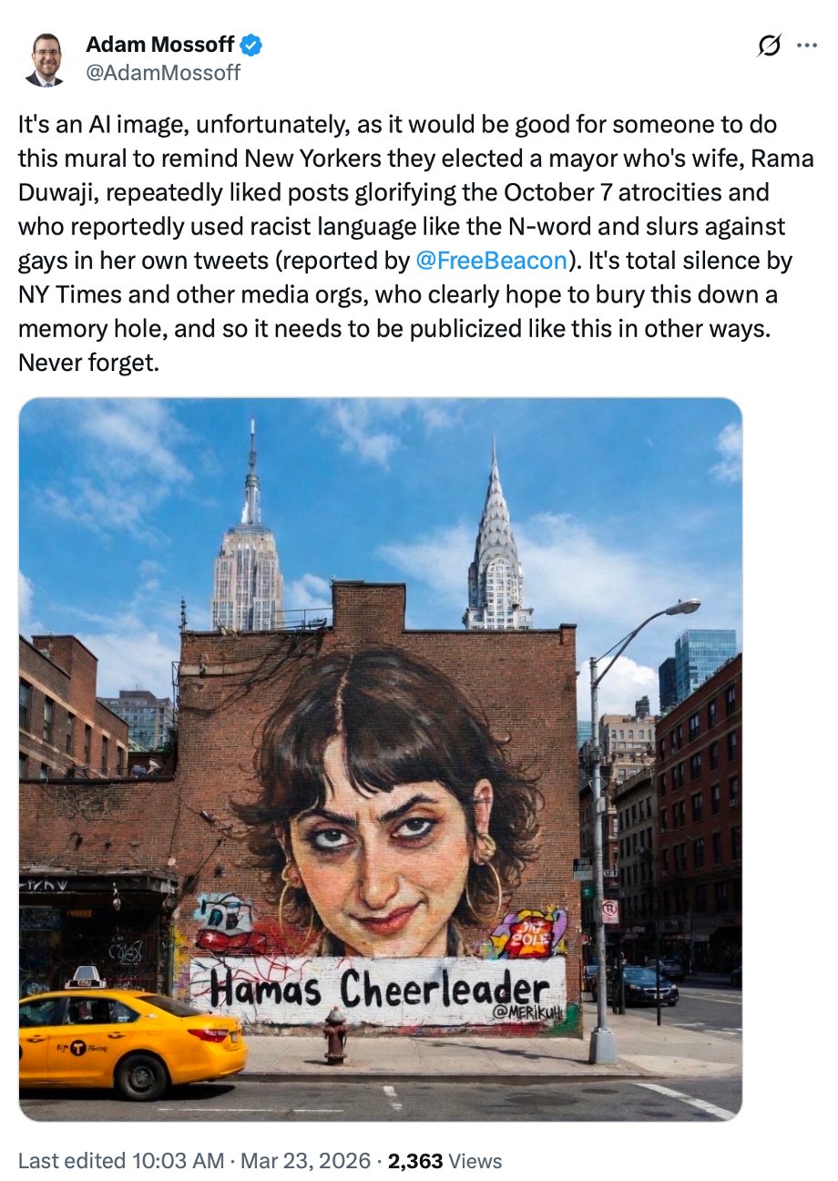 MPAC Responds—George Mason Law professor shared an AI-generated racist image targeting Rama Duwaji, First Lady of New York City