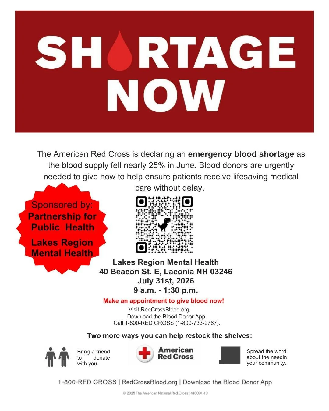 The emergency blood shortage is now a blood crisis. This means hospitals need donors now more than ever.

One hour of your time could help save someone's life. Will you answer the call?