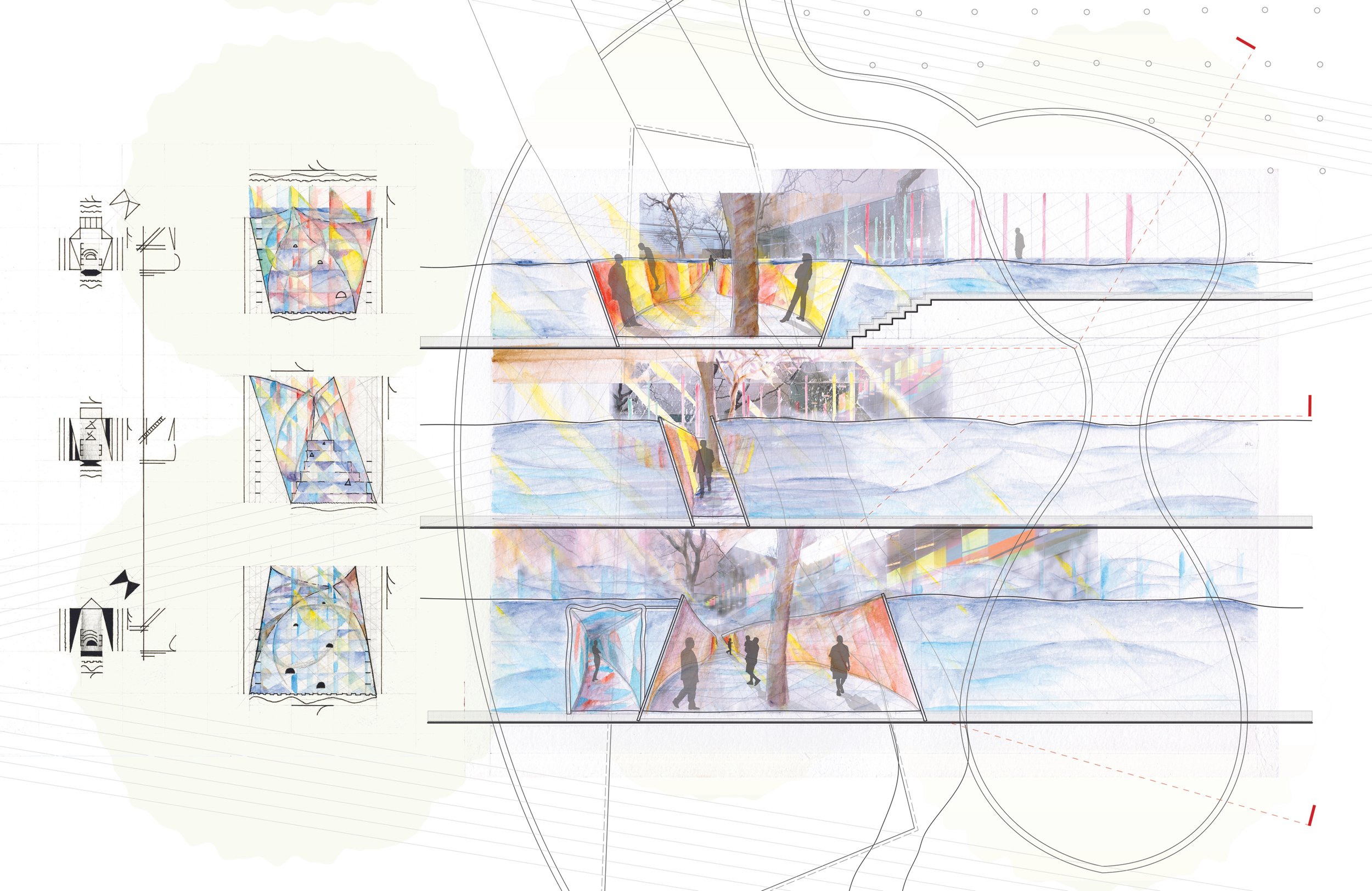 Alexandre Kinney, Final Presentation Drawing of Water Experiences for 5th Year BArch Thesis, demonstrating his proprietary Psychokinegraphic drawing language. Copyright 2014 Alexandre Kinney