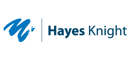 Hayes Knight logo with blue stylized 'M' symbol and company name in blue text.