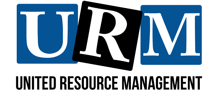 The word 'URM' with each letter inside a blue box, some letters are tilted.