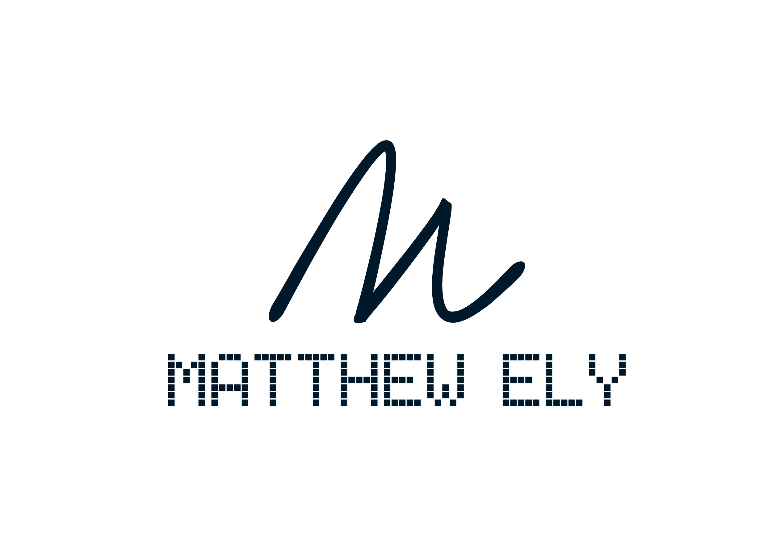 Logo with the initials 'ME' in cursive, and the name 'Matthew Ely' in pixelated font below.