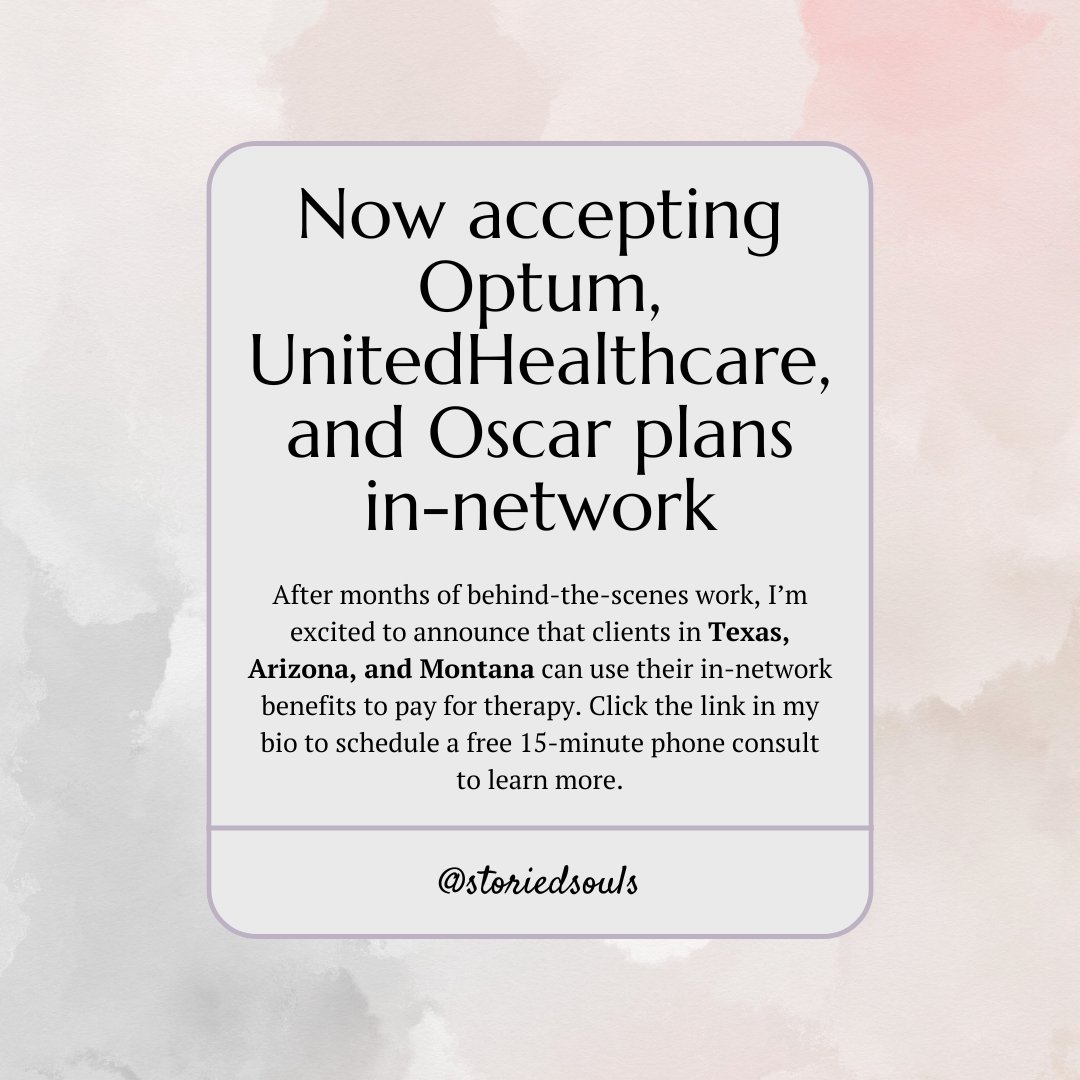 It's finally here, you guys!!!

After months of behind-the-scenes work, I'm excited to announce that if you have an Optum, UnitedHealthcare (UHC), or Oscar health insurance plan, you can now use your in-network benefits to pay for therapy at my priva