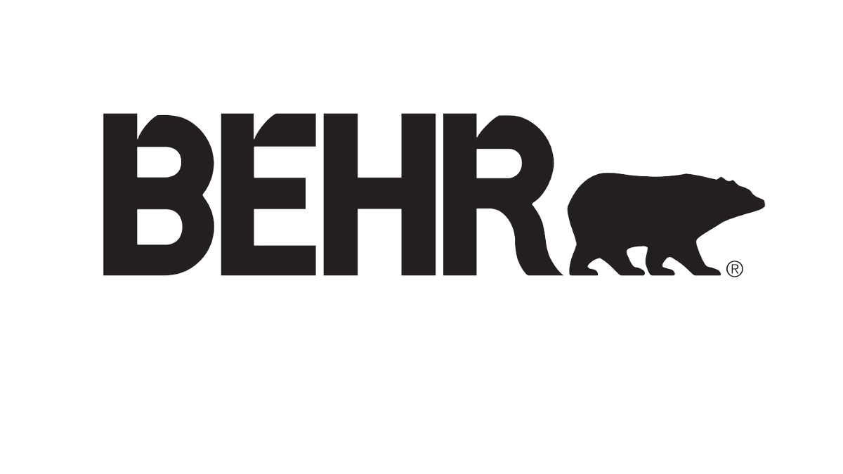 BEHR logo with the word 'BEHR' in large black letters and a silhouette of a bear walking on the right side.