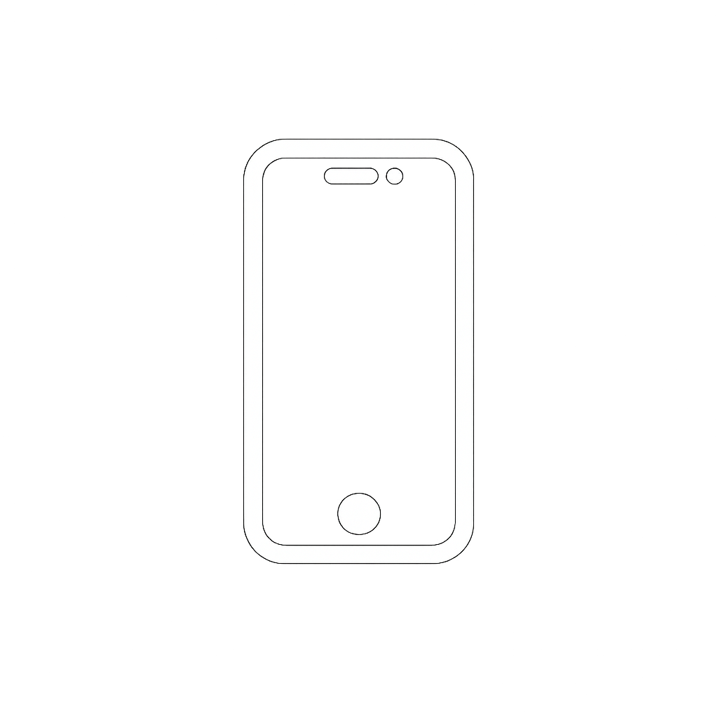 Outline of a smartphone with a circular home button on a black background.