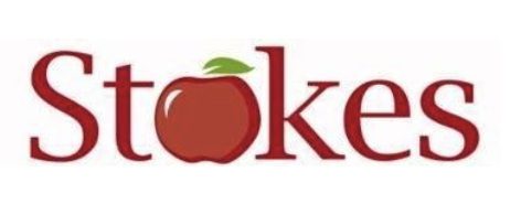 Stokes logo with the word 'Stokes' and an apple illustration replacing the letter 'o'