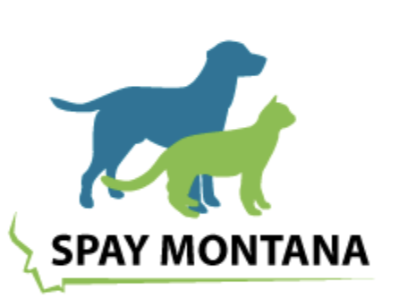 Logo with silhouettes of a blue and a green dog and the text 'SPAY MONTANA' underneath.