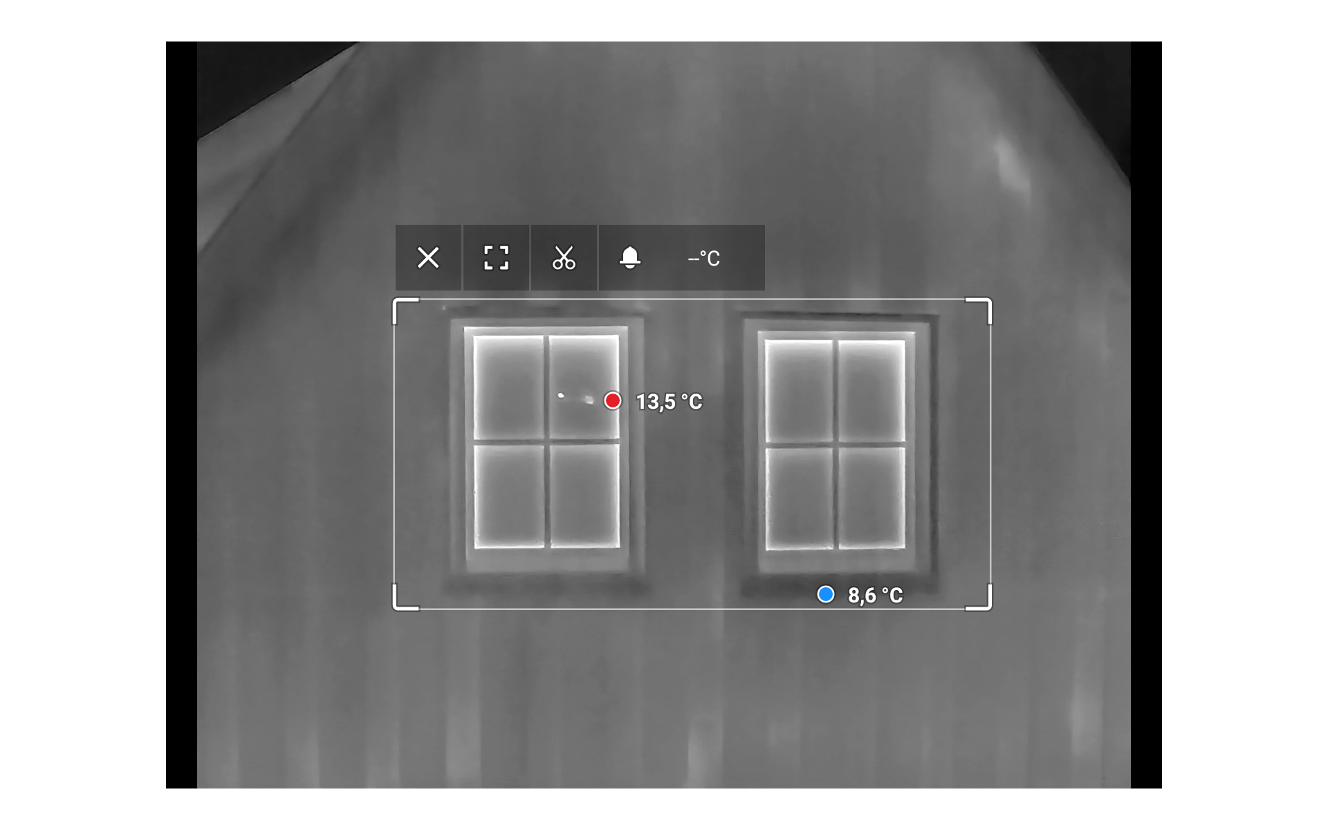 Thermografie  Fenster Wärmebrücken, mit direkter min. und max. Temperaturanzeige