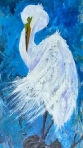White Egret on Blue Background