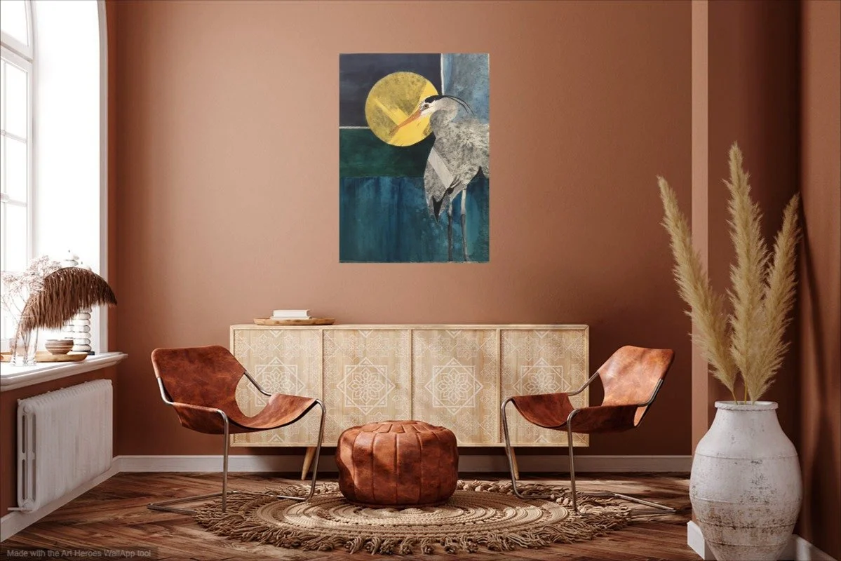 Great Blue Heron with Rising Moon