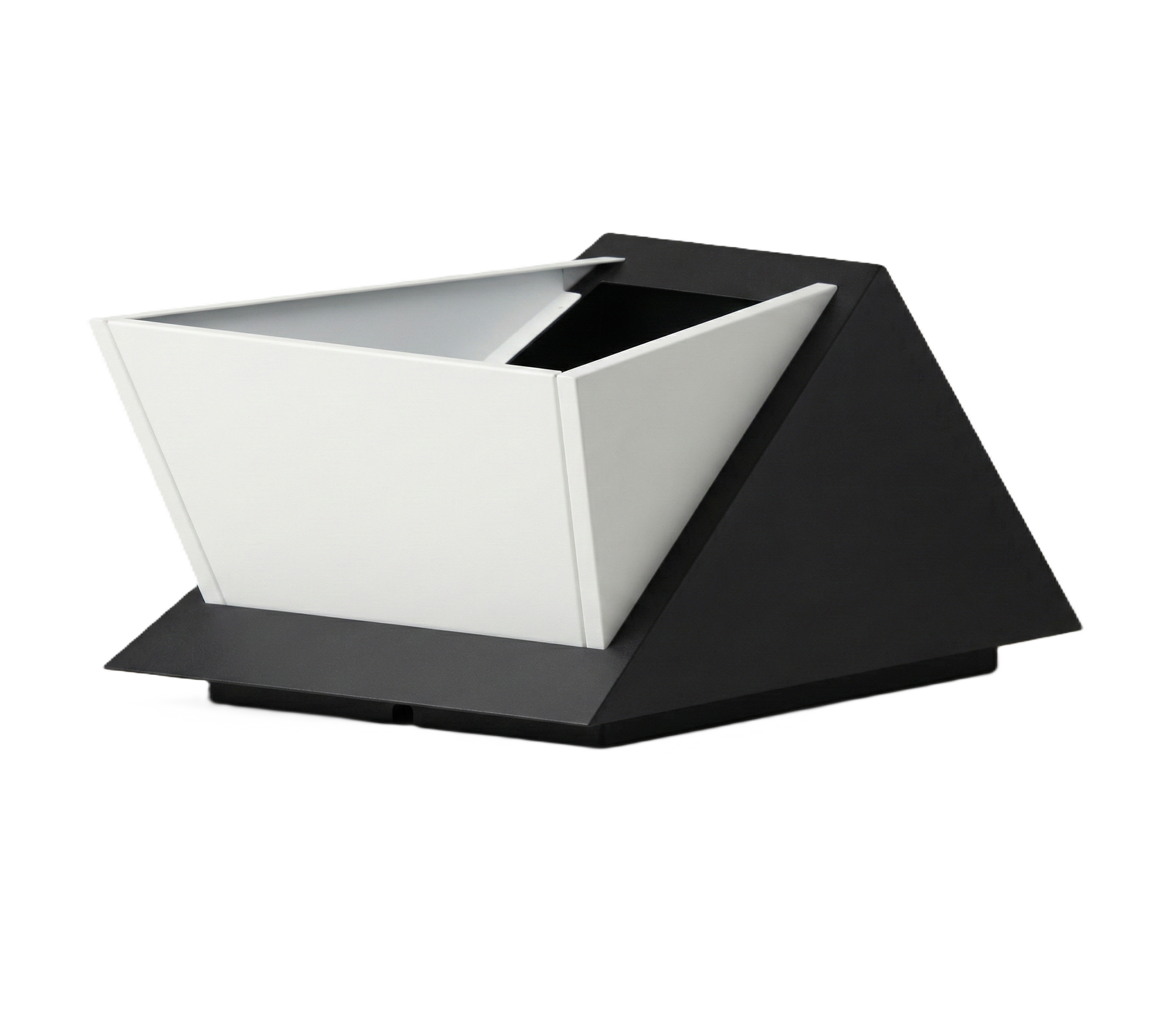 Fioriera architettonica in metallo modello Truss, vaso trapezoidale per progetti di landscape design e arredo urbano contemporaneo.