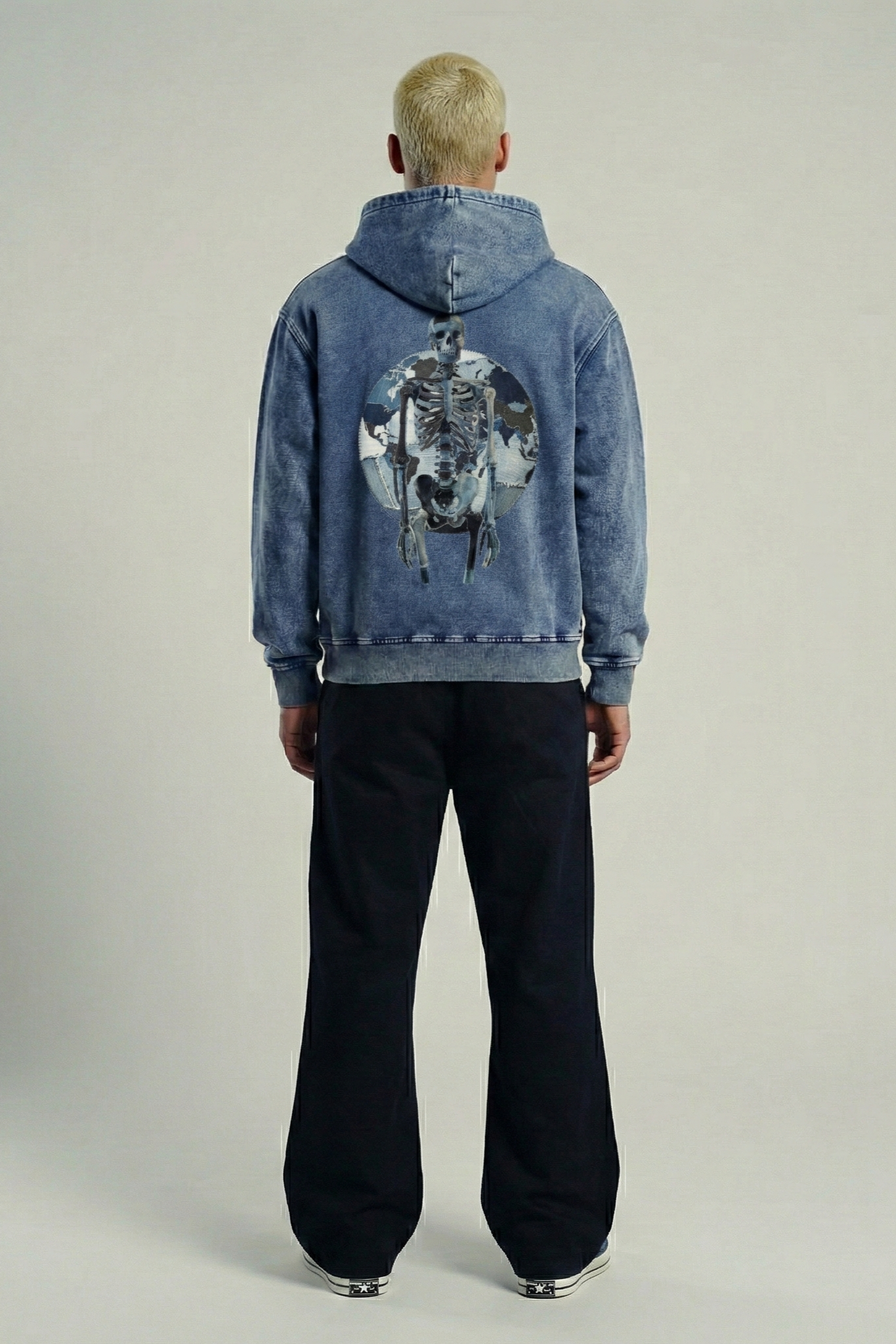 Denim Skull Zip-Up Hoodie