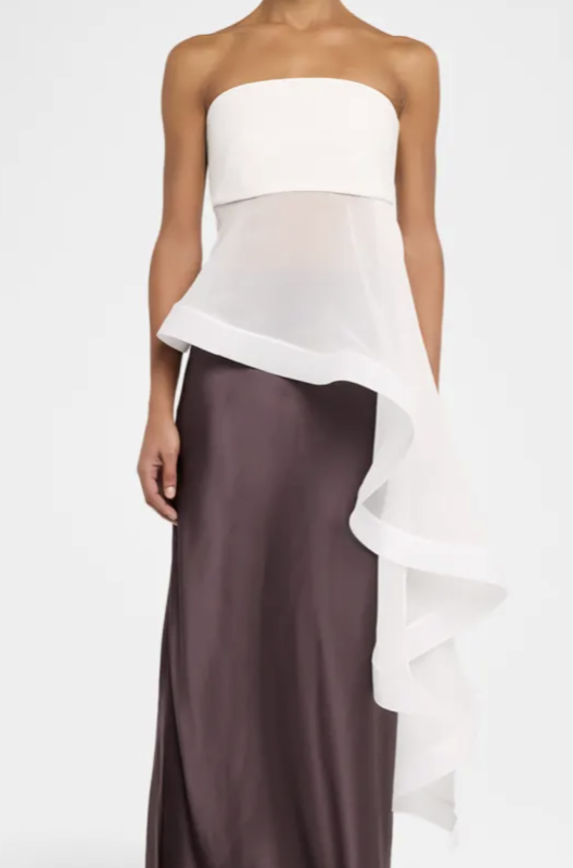 White high-low silk top